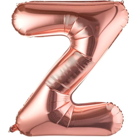 Litere - Balon Folie Metalizata Litera Z, 100 cm, Umflati cu Heliu sau Aer, Ambalaj Individual, Pai inclus, Rose Gold
