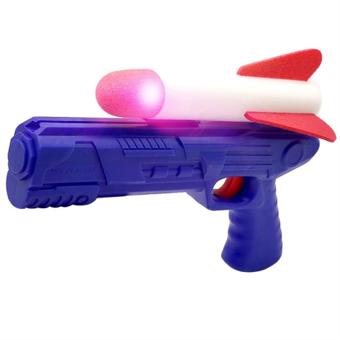 Pistol de Jucarie, cu Lansator de Racheta, din Polistiren/Plastic, Lumina LED, +3 Ani, Albastru/Rosu [4]