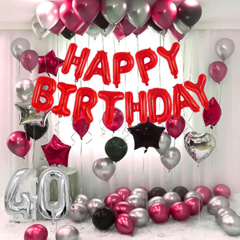 Set Baloane din Folie Metalizata, Model Happy Birthday, Litere de 40 cm, Baloane Party, Ambalaj Individual, Pai, Ata si Adeziv Incluse, Umflare cu Aer sau Heliu, Rosu [4]