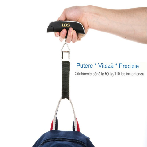 Cantar Digital de Mana Curea, Cantar Portabil, Cantarire Bagaje, Capacitate 50 kg, Functie de Tara, 12.5 x 2.8 x 2.8 cm, Alb-Negru [1]