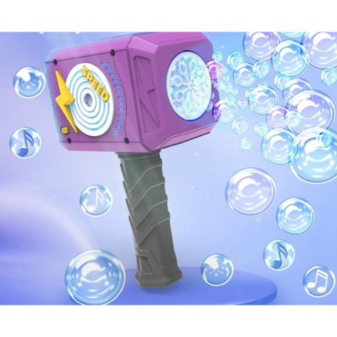 Jucarie Interactiva pentru Baloane de Sapun, Sunete si Lumini, Model Ciocan, cu 8 Orificii, 13.5 x 10 x 12 cm, Mov [6]