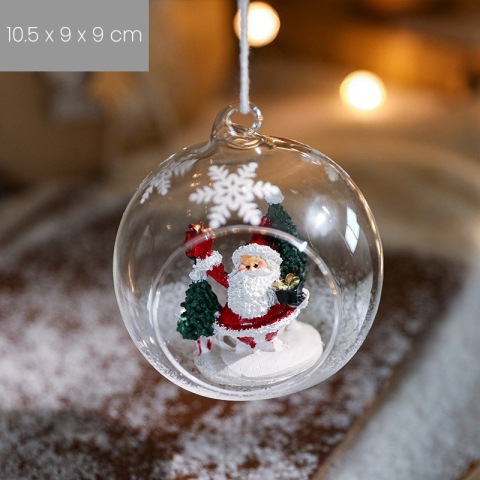 Glob pentru Bradul de Craciun, Model Mos Craciun, Tip Pandativ, Glob Transparent Semi-Deschis, 10.5 x 9 x 9 cm, Transparent [1]