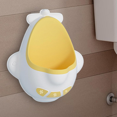 Pisoar pentru Baieti, 0-8 Ani, in Forma de Avion, Perie Inclusa, Montare pe Perete, Carlig Autoadeziv Inclus, 29 x 33.5 cm, Alb/Galben [1]