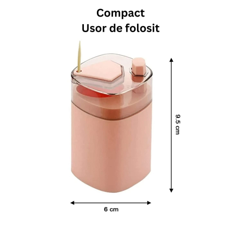 Suport Scobitori, Automat, cu Buton si Capac, din PP, 9.5x6 cm, Roz [2]