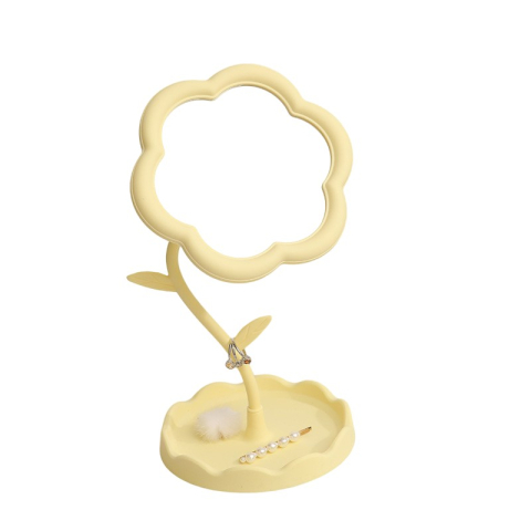 Accesorii Machiaj si Trimmere - Oglind? de Machiaj pentru Birou, Rotativ?, Detasabil?, Model de Floarea Soarelui, Suport pentru Inele, cu Depozitare, Galbena
