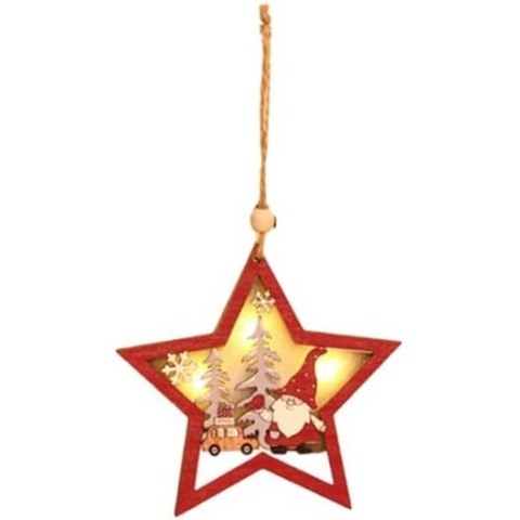 Ornamente Brad - Ornament de Brad, cu Lumini LED, din Lemn, Figurina Elf, Model Stea, Multicolor