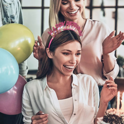 Coronita Decorativa pentru Petreceri, Tema Aniversare, Model Happy Birthday, Marime Universala, Roz [3]