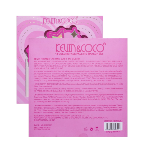 Set Paleta de machiaj cu 14 farduri de pleoape Kevin&amp;Coco, Red Heart Eyeshadow Palette, 21 x 20.5 x 2.2cm [5]