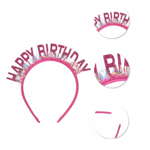 Coronita Decorativa pentru Petreceri, Tema Aniversare, Model Happy Birthday, Marime Universala, Roz [1]