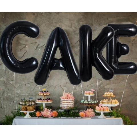 Balon Folie Metalizata Litera A, 40 cm, Umflati cu Heliu sau Aer, Ambalaj Individual, Pai inclus, Negru [3]