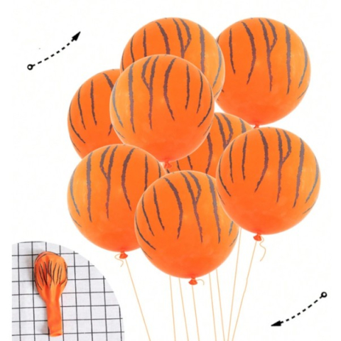 Set 10 Baloane din Latex, Model Party Animal Print, 3x Portocaliu, 3x Galben, 4x Alb, 23 cm, 1.4g [4]