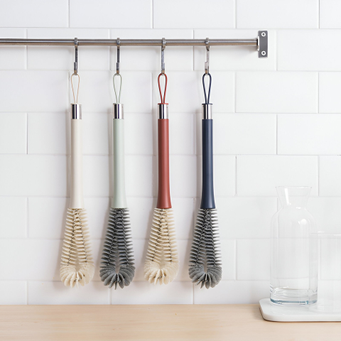 Perie de Curatat Pahare, Sticle, Biberoane, cu Maner Lung, Uz Casnic, Silicon, Ergonomic, 3.9x5.4x38.5cm, Rosu [9]