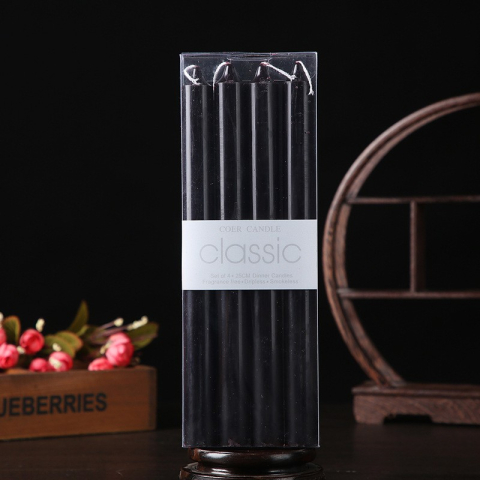 Set 4 Lumanari, pentru Suport de Masa, Fara Miros si Fum, din Parafina, 2.2 x 25 cm, Negru [1]