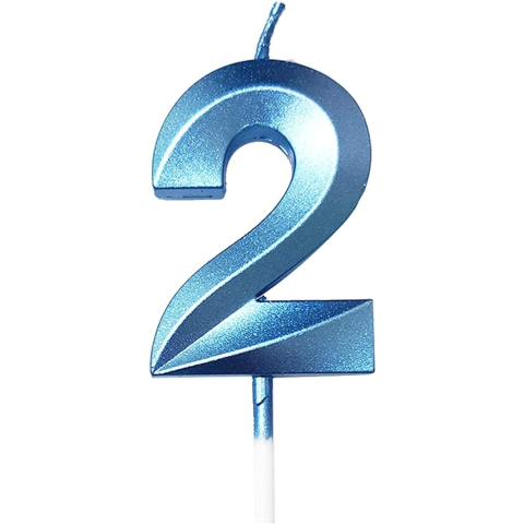 Lumanari si Toppere - Lumanare Cifra 2, Model Diamond, 5 x 3.4 cm, Albastru
