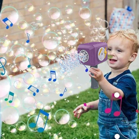 Jucarie Interactiva pentru Baloane de Sapun, Sunete si Lumini, Model Ciocan, cu 8 Orificii, 13.5 x 10 x 12 cm, Mov [2]
