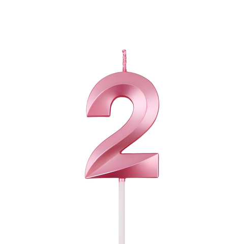 Lumanare Cifra 2, Model Diamond, 5 x 3.4 cm, Roz [4]