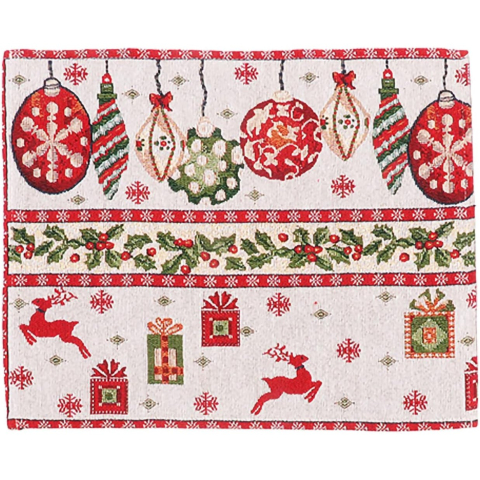 Servet pentru Masa, Model Globulete si Cadouri, Tematica Craciun, 43 x 34 cm, Rosu [2]