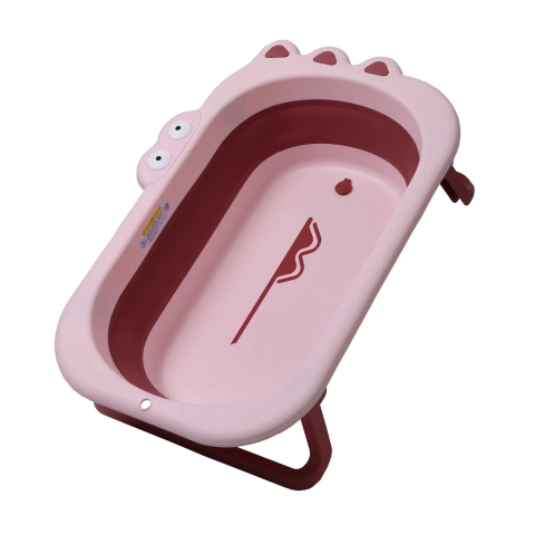 Cada Pliabila pentru Baie, din PP+TPR, pentru Copii 0-6 Ani, Model Crocodil, Dop de Scurgere, 80x54x21 cm, Roz [2]