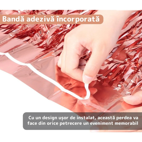 Perdea Franjurata, Model Decor Petrecere, pentru Fundal de Poze, Amenajare Colorata a Petrecerii, Dimensiune 100x200 cm, Roz Auriu [4]
