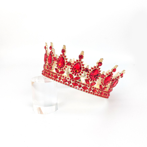 Diadema, din Aliaj, cu Cristale, Accesoriu Par, Aniversare, Nunta, Petrecere, 15.5 x 5.3 cm, Rosu [3]