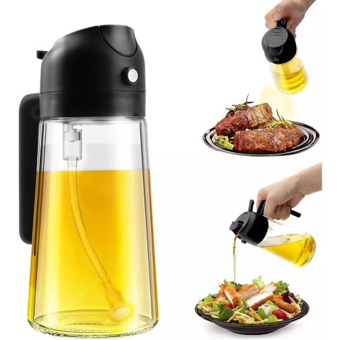 Recipient Ulei, 2in1, Functie Spray/Turnare, din Sticla, 470 ml, Fara Scurgere, Negru [3]