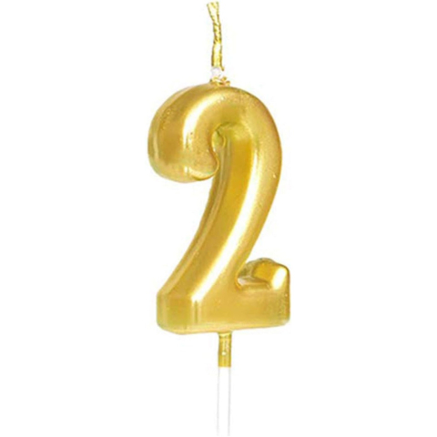 Lumanari si Toppere - Lumanare de Tort, Model Cifra 2, Party, 4.5 x 2.5 cm, din Parafina, Auriu