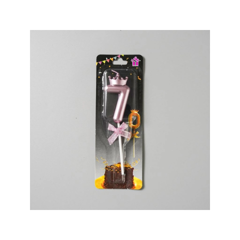 Lumanare Cifra 7, Model Coroana cu Fundita, Pentru Tort, 6 x 2.5 cm Mov [4]