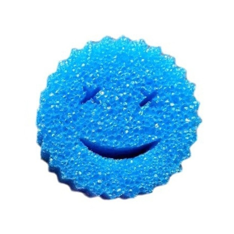 Accesorii Bucătărie - Burete de Vase, Rotund, din Burete PU, Model Smiley Face, Doua Fete, 10 x 4 cm, Albastru/Galben