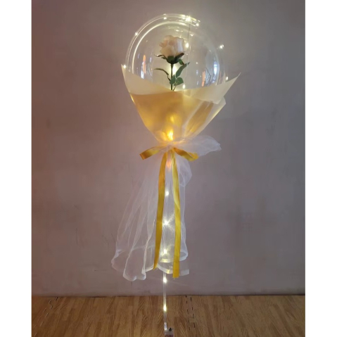 Buchet Decorativ, Trandafir in Balon cu Lumini Led, Diametru 35 cm, 2 x Baterii AA (neincluse), Sampanie [4]