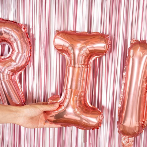Balon Folie Metalizata Litera I, 40 cm, Umflati cu Heliu sau Aer, Ambalaj Individual, Pai inclus, Rose Gold [3]