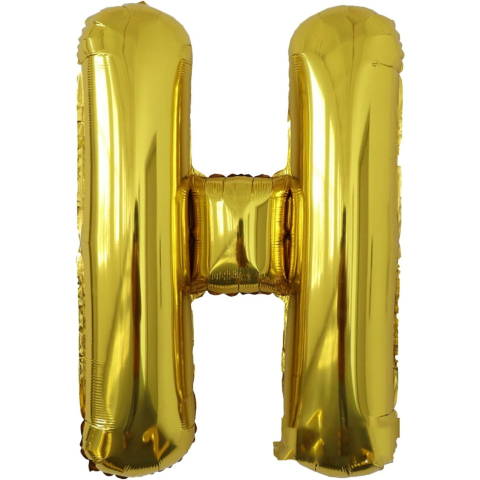 Litere - Balon Folie Metalizata Litera H, 80 cm, Umflati cu Heliu sau Aer, Ambalaj Individual, Pai inclus, Auriu