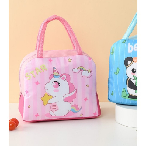 Geanta Termoizolanta pentru Copii, 23x13x19 cm, Model Imprimeu Unicorn, din Folie de Aluminiu si Panza Oxford, Roz [6]