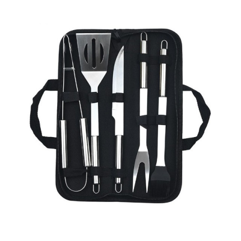 Ustensile pentru Bucătărie - Set 5 Ustensile pentru Gratar, din Otel Inoxidabil, Geanta Oxford, Argintiu