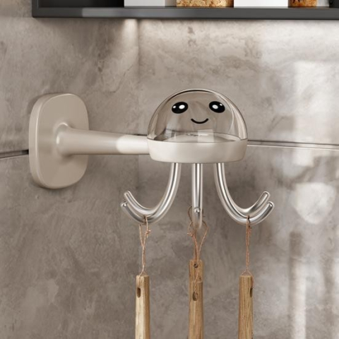 Suport Cuier pentru Perete, Model Caracatita, Adeziv, 10 x 8.5 cm, 6 Brate, Crem [2]