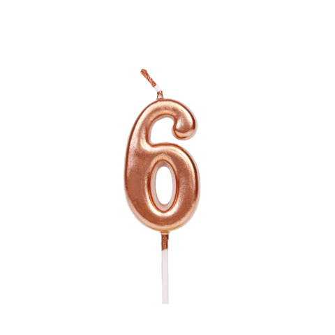 Lumanari si Toppere - Lumanare de Tort, Model Cifra 6, Party, 4.5 x 2.5 cm, din Parafina, Rose Gold