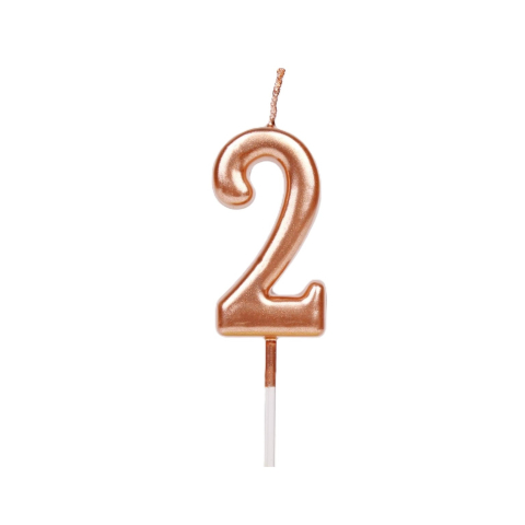 Lumanari si Toppere - Lumanare de Tort, Model Cifra 2, Party, 4.5 x 2.5 cm, din Parafina, Rose Gold