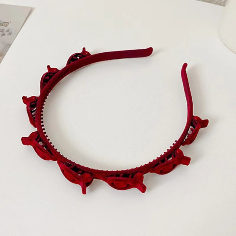 Bentita de Par pentru Femei, Agrafa Stil Coreean, Accesoriu pentru Par cu Textura MultiStrat, 13 x 11.5 cm, Rosu [1]