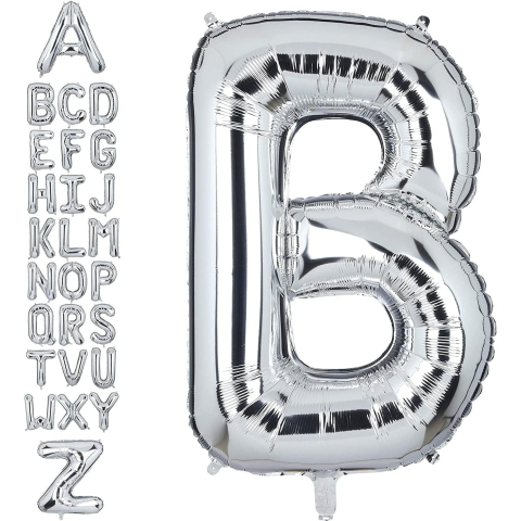 Balon Folie Metalizata Litera B, 80 cm, Umflati cu Heliu sau Aer, Ambalaj Individual, Pai inclus, Argintiu [8]