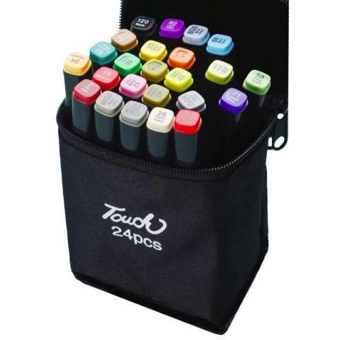 Articole pentru Copii - Markere cu Alcool Touch Room, Paleta mare Set de 24+ de Culori, Capat Lat si Capat Precis, Geanta Inclusa, Multicolor