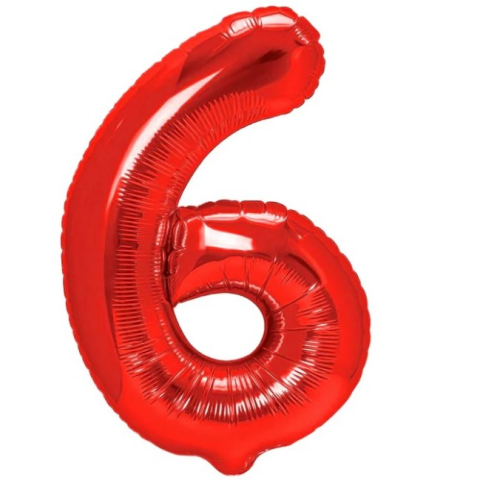 Cifre - Balon din Folie Metalizata Figurina Cifra, Tema Aniversare 80 cm, Ambalaj Individual, Pai inclus, Umflare cu Aer sau Heliu, Rosu, Cifra 6