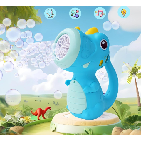 Jucarie Interactiva pentru Baloane de Sapun, Sunete si Lumini, Model Dinozaur, cu 8 Orificii, 17.1 x 10.4 x 21.5 cm, Albastru [3]