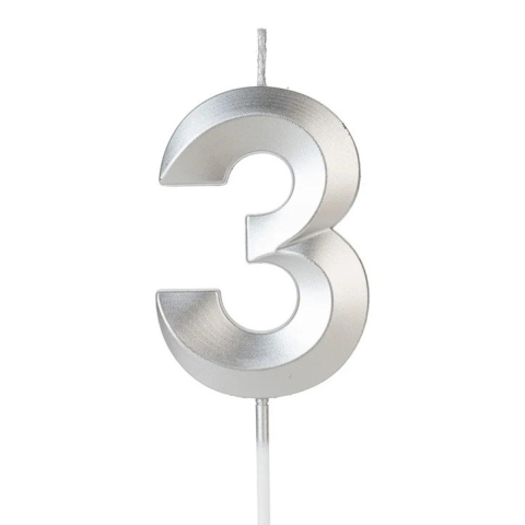 Lumanare Cifra 3, Model Diamond, 5 x 3.4 cm, Argintiu [3]