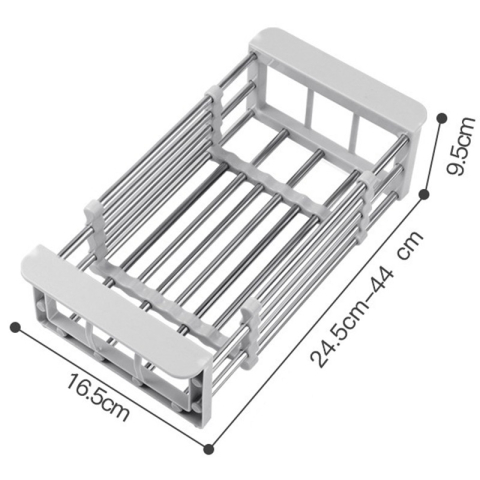 Suport Scurgere Extensibil pentru Bucatarie, Uscator Vase din Otel Inoxidabil, Suport Tacamuri si Pahare, Suport pentru Fructe si Legume, 24.5 x 16.5 x 9.5 cm Gri deschis [1]