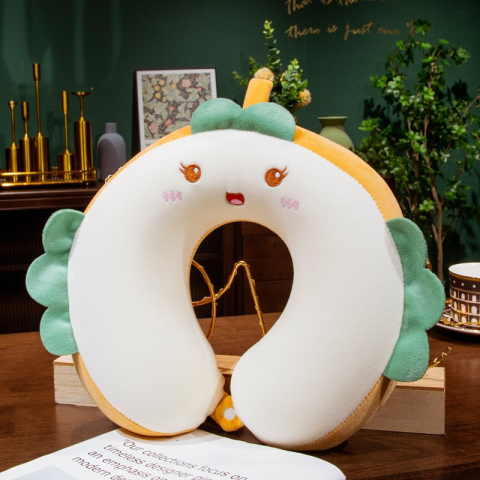 Perna de Calatorie in Forma de U, Pentru Gat si Cap, Umplutura din Spuma cu Memorie, 30x30 cm, Model Burger, Accesoriu de Voiaj, Birou, Masina, Sistem Prindere Capse, Alb [2]