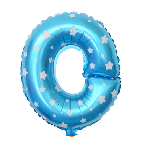 Balon Folie Metalizata Litera O, 40 cm, Cu Imprimeu Stelute, Umflati cu Heliu sau Aer, Ambalaj Individual, Pai inclus, Albastru [3]