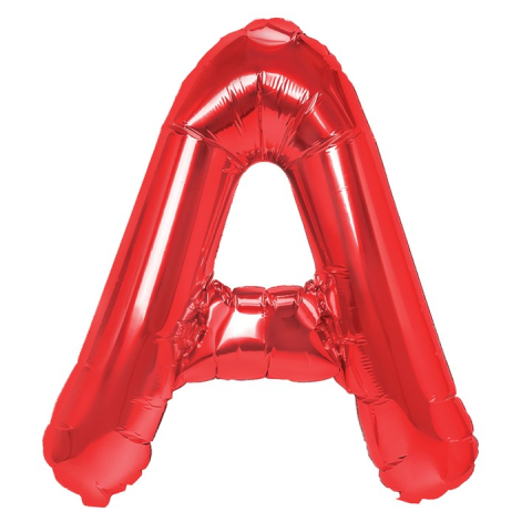Litere - Balon Folie Metalizata Litera A, 40 cm, Umflati cu Heliu sau Aer, Ambalaj Individual, Pai inclus, Rosu