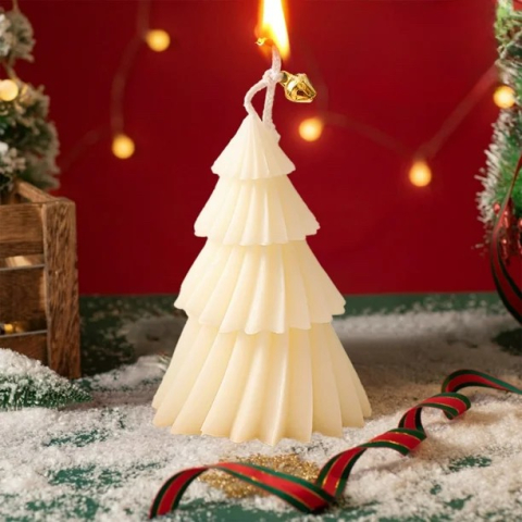 Lumanare de Craciun Parfumata, Lumanare Rotativa cu Aromaterapie, Model Brad de Craciun forma Lunga, din Ceara de Soia, 11 x 8 x 8 cm, Alb [3]