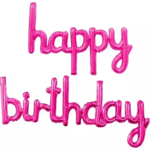 Set Baloane din Folie Metalizata, Model Happy Birthday, 45x85 cm, 45x124cm, Baloane Party, Ambalaj Individual, Pai Inclus, Umflare cu Aer sau Heliu, Roz [5]