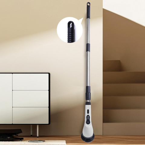 Perie Electrica de Curatare, pentru Gresie, Baie, Bucatarie, 25x20x9.5 cm, cu 6 Capete, Maner Extensibil Detasabil 84-127cm, Incarcare USB-Type C, Rotire 360 de Grade, 3000 mAh, Culoare: Alb [7]