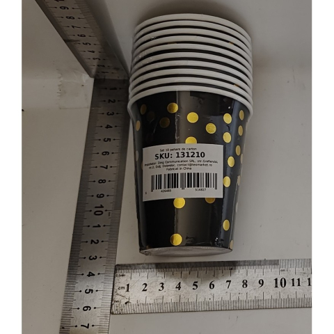 Set 10 Pahare, Imprimeu cu Buline, din Carton, 250 ml, 7 x 8.5 x 5 cm, Negru/Auriu [3]